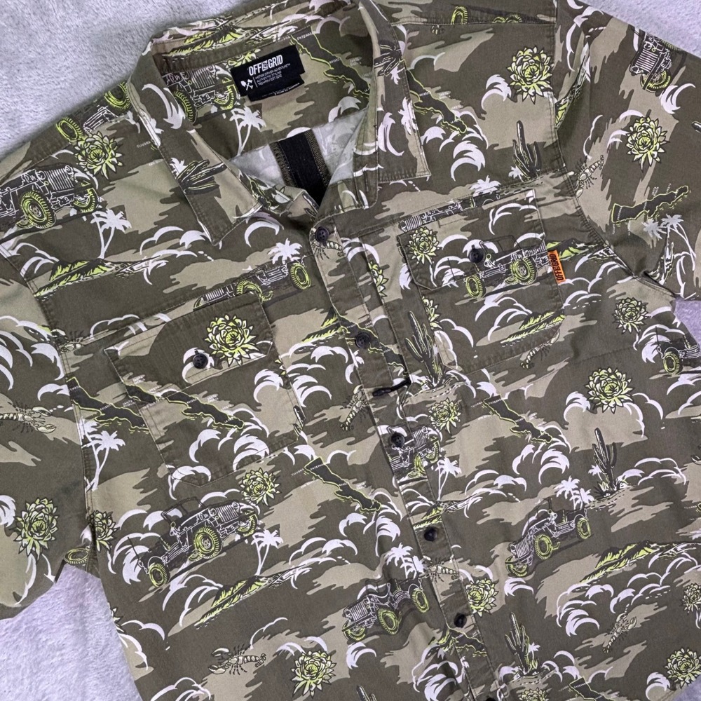 Off The Grid Mens‎ 3XL Green Ripstop Desert Off-Road Print Button Down Shirt